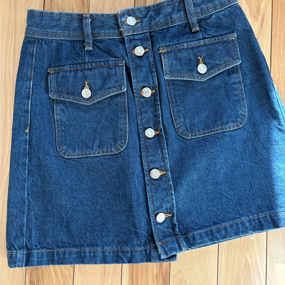 LOFT Blue Denim Skirt with Button Detail